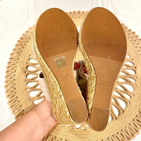 Stuart Weitzman Sarina Grey Suede Knotted Espadrille Wedge Sandals 7 Heeled - Picture 11 of 12